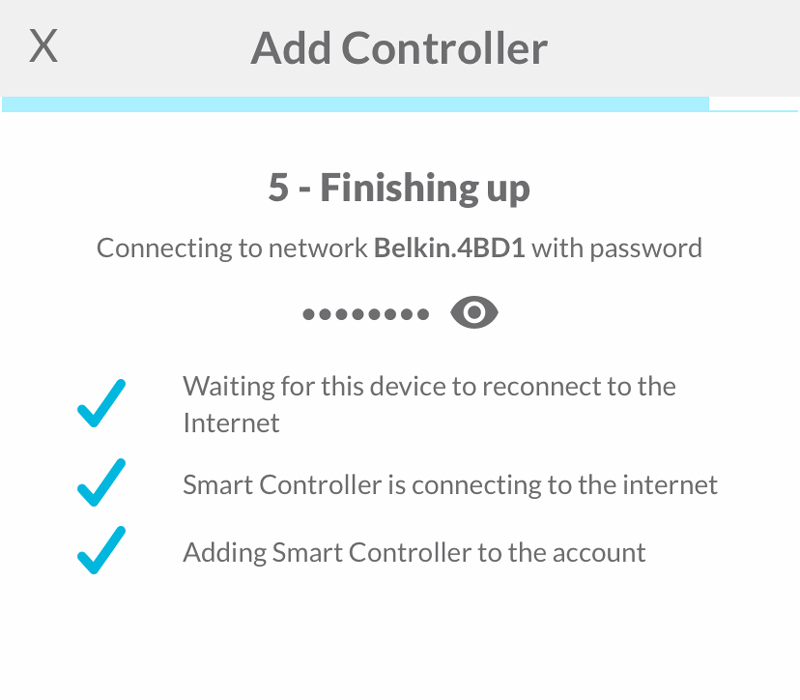 Final step to the Smart Controller be added to the account also includes firmware update, if available