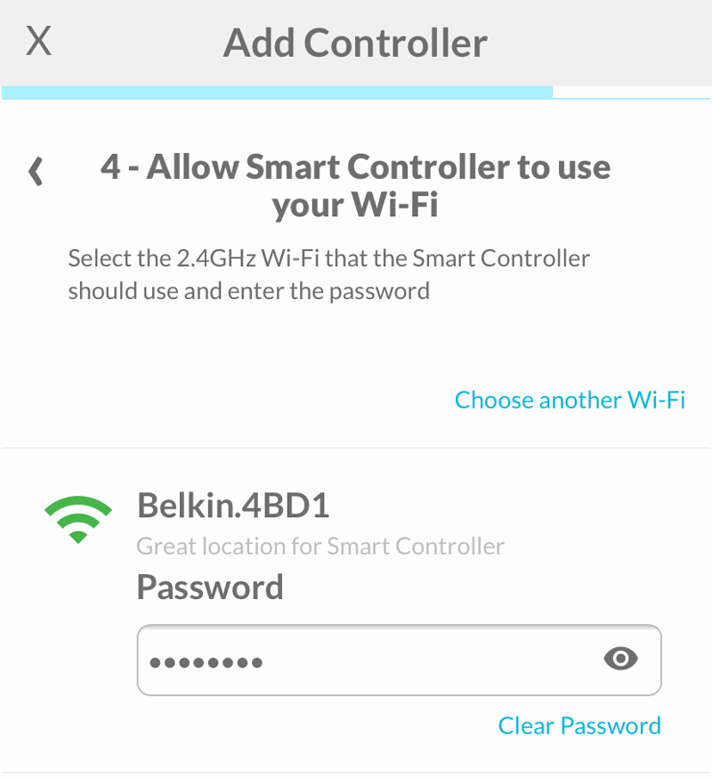 User entering the password for the selected Wi-Fi network