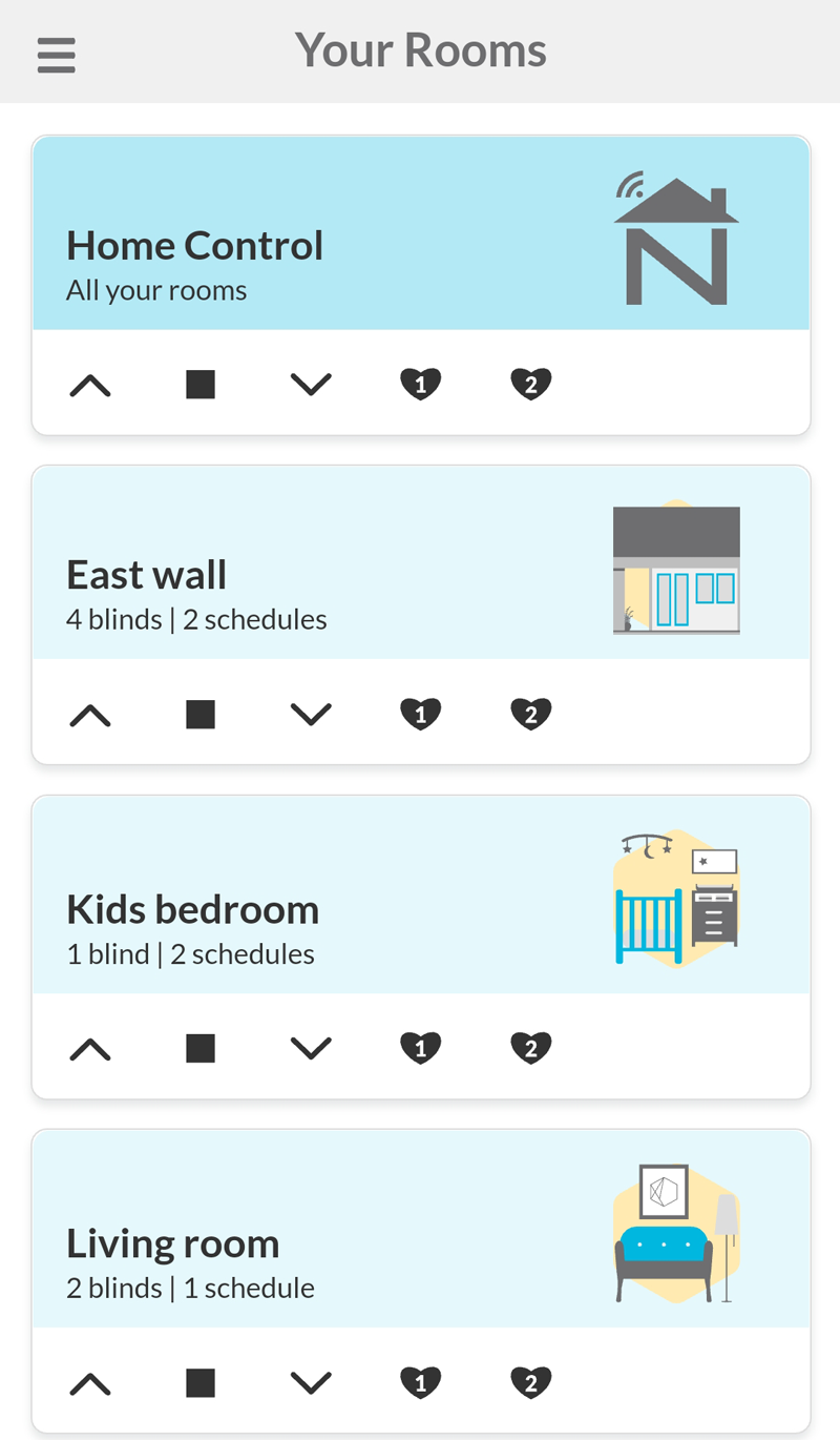 Rooms page showing how the house blinds were grouped into rooms