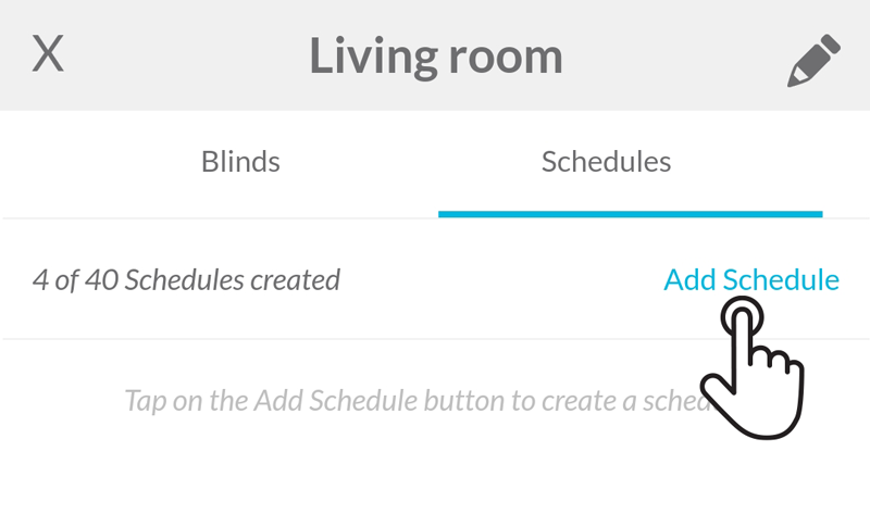 User taps on the add a schedule button to add a new schedule to the room's blinds