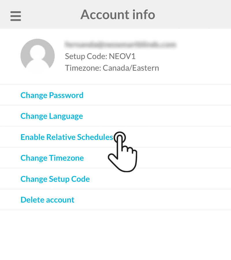 User tapping on the enable relative schedule button