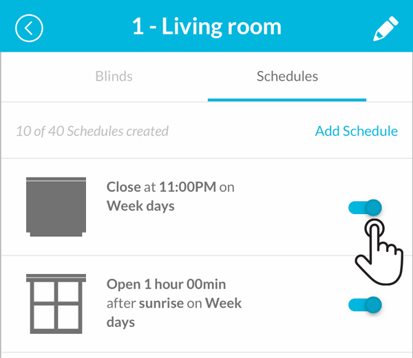 User taps on the toggle to diseable the room schedule
