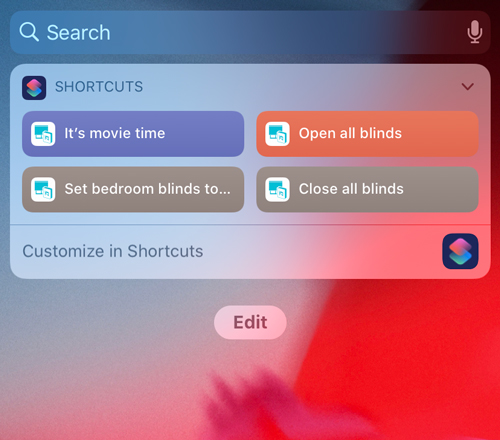 Using the Siri Shortcuts widget to control blinds and curtains